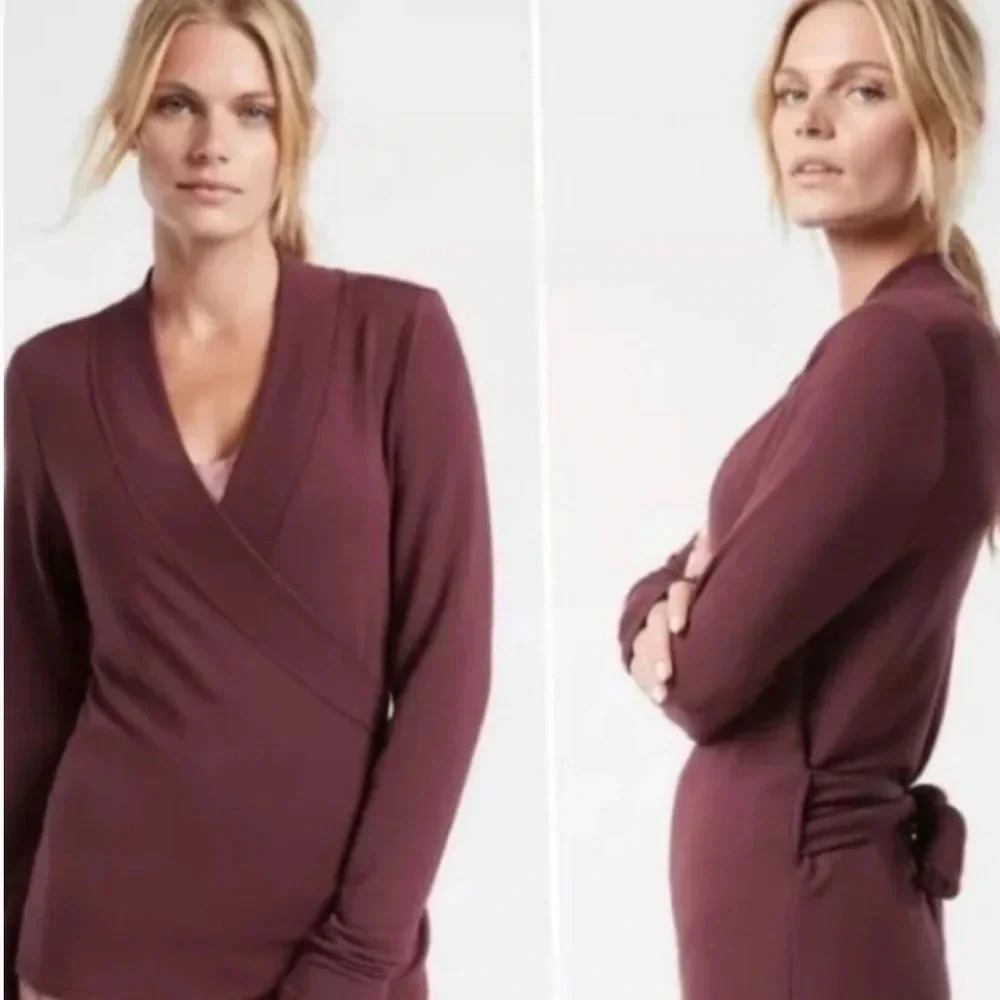 Athleta burgundy Maroon dance open front wrap soft knit cardigan size small